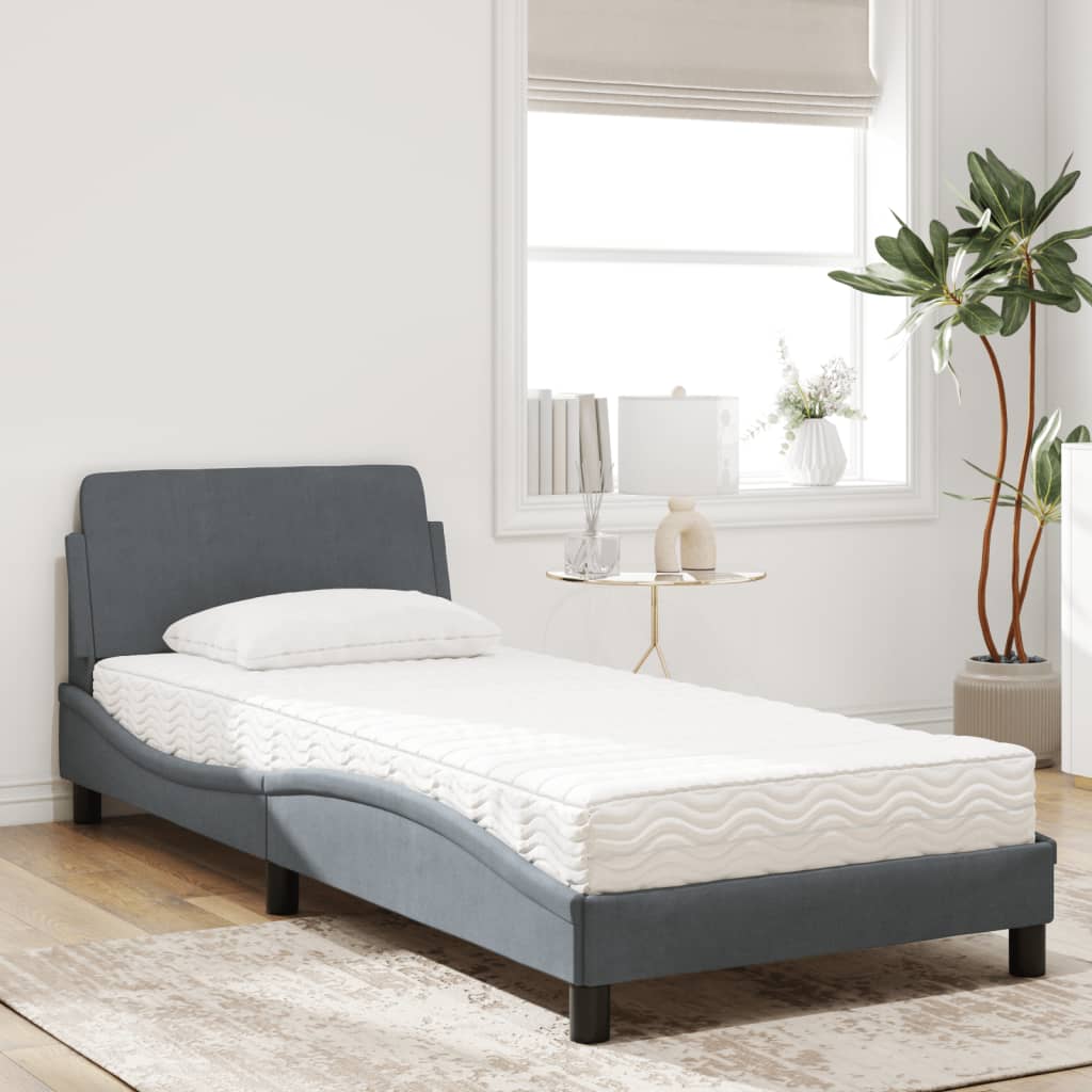 Bett mit Matratze "Dover" Hellgrau 80x200 cm Samt