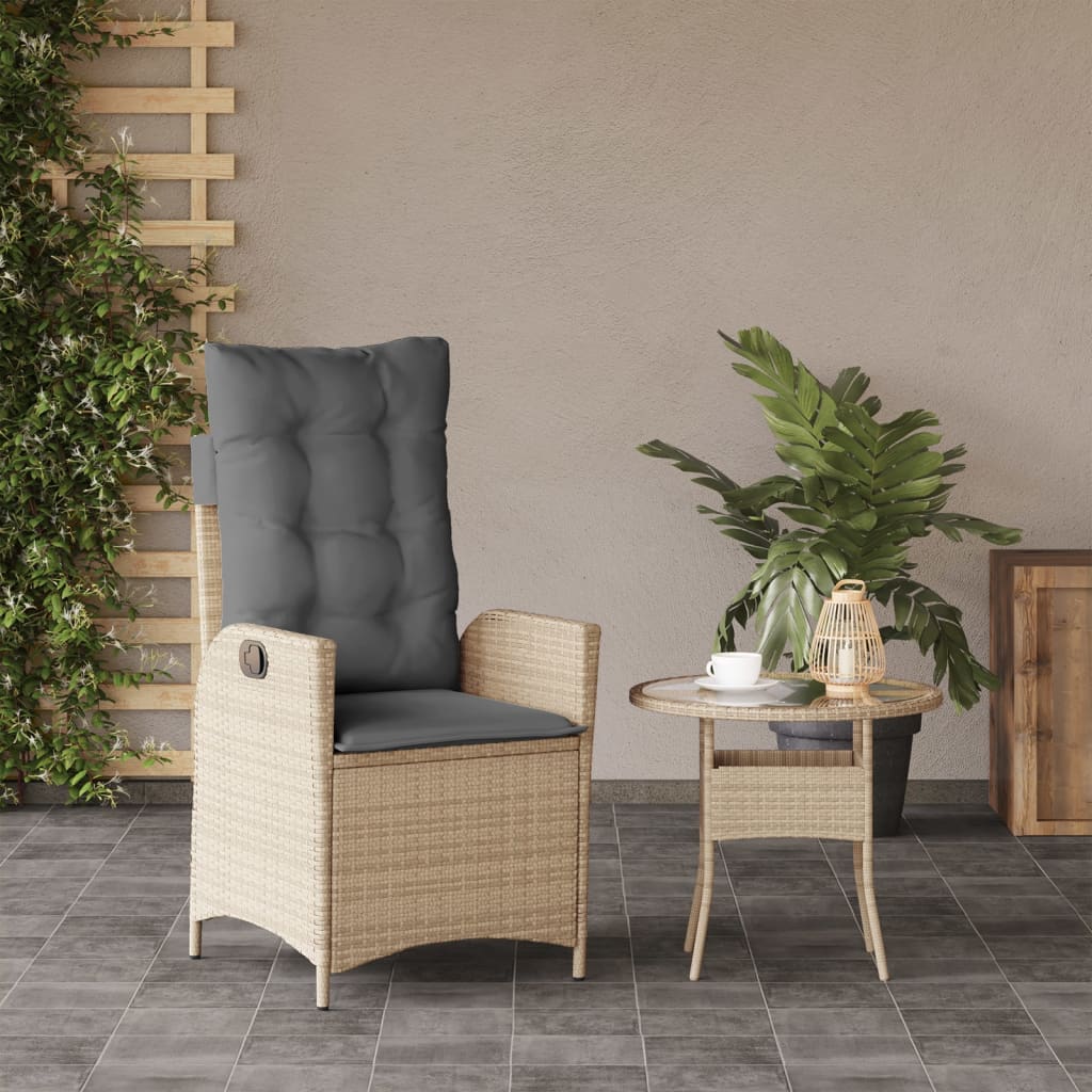 Gartensessel Verstellbar mit Kissen Schwarz Poly Rattan