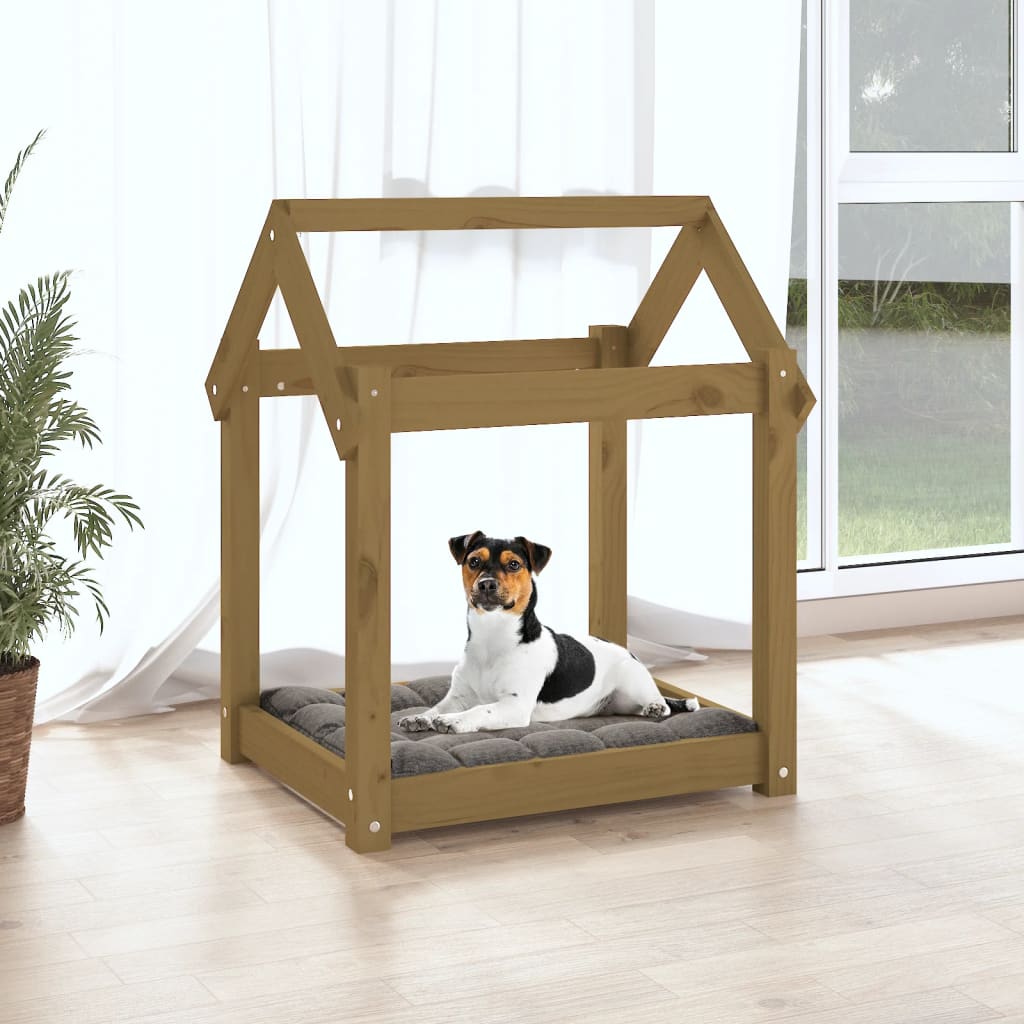 Hundebett Grau 61x50x70 cm Massivholz Kiefer