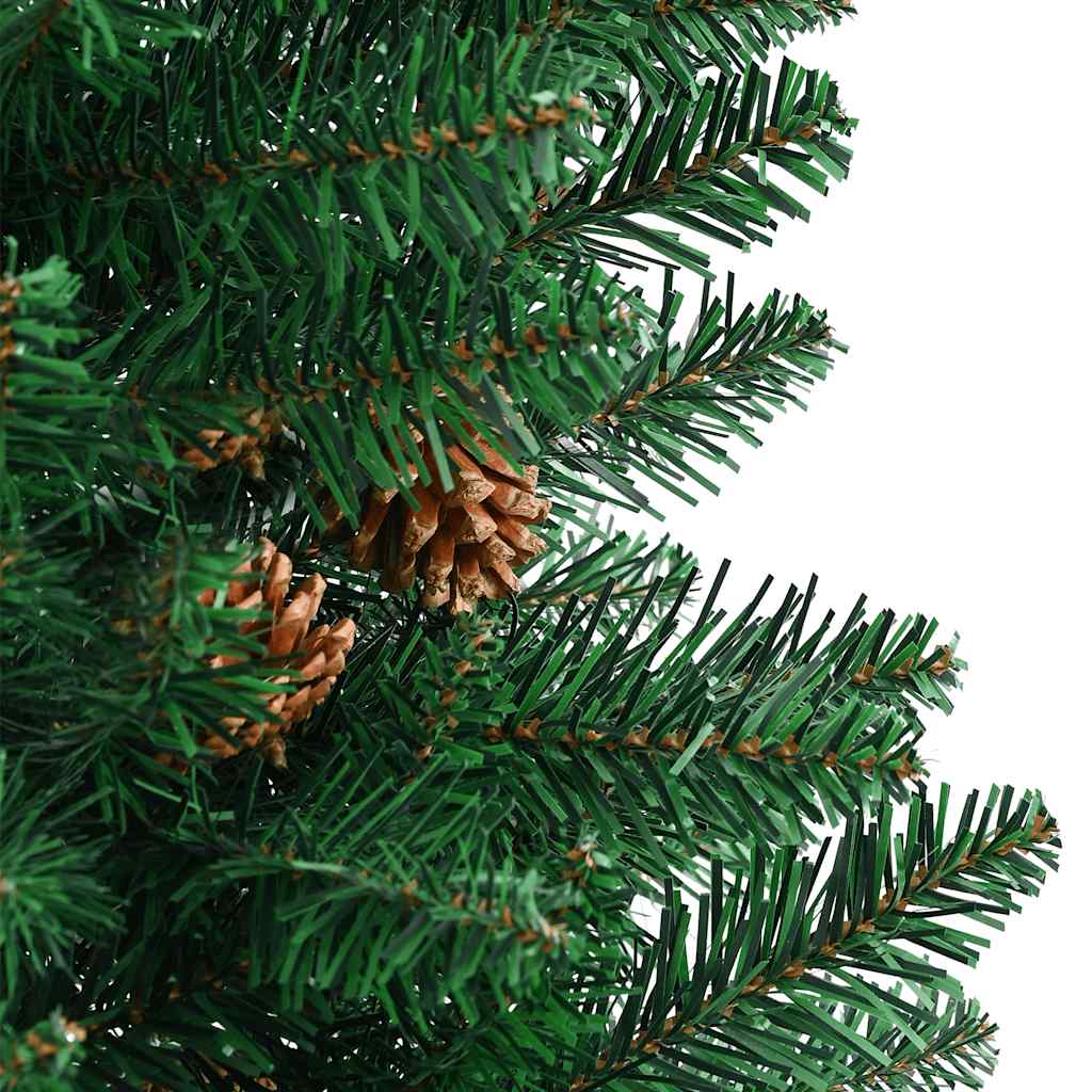 Weihnachtsbaum Schlank mit Echtholz und Zapfen Grün 150 cm PVC