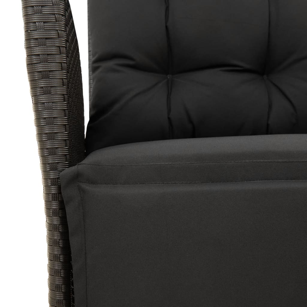 Gartensessel Verstellbar mit Kissen Schwarz Poly Rattan