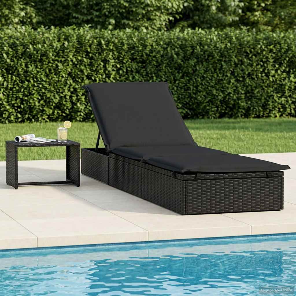 Sonnenliege 1 Stk. mit Tisch Schwarz Poly Rattan