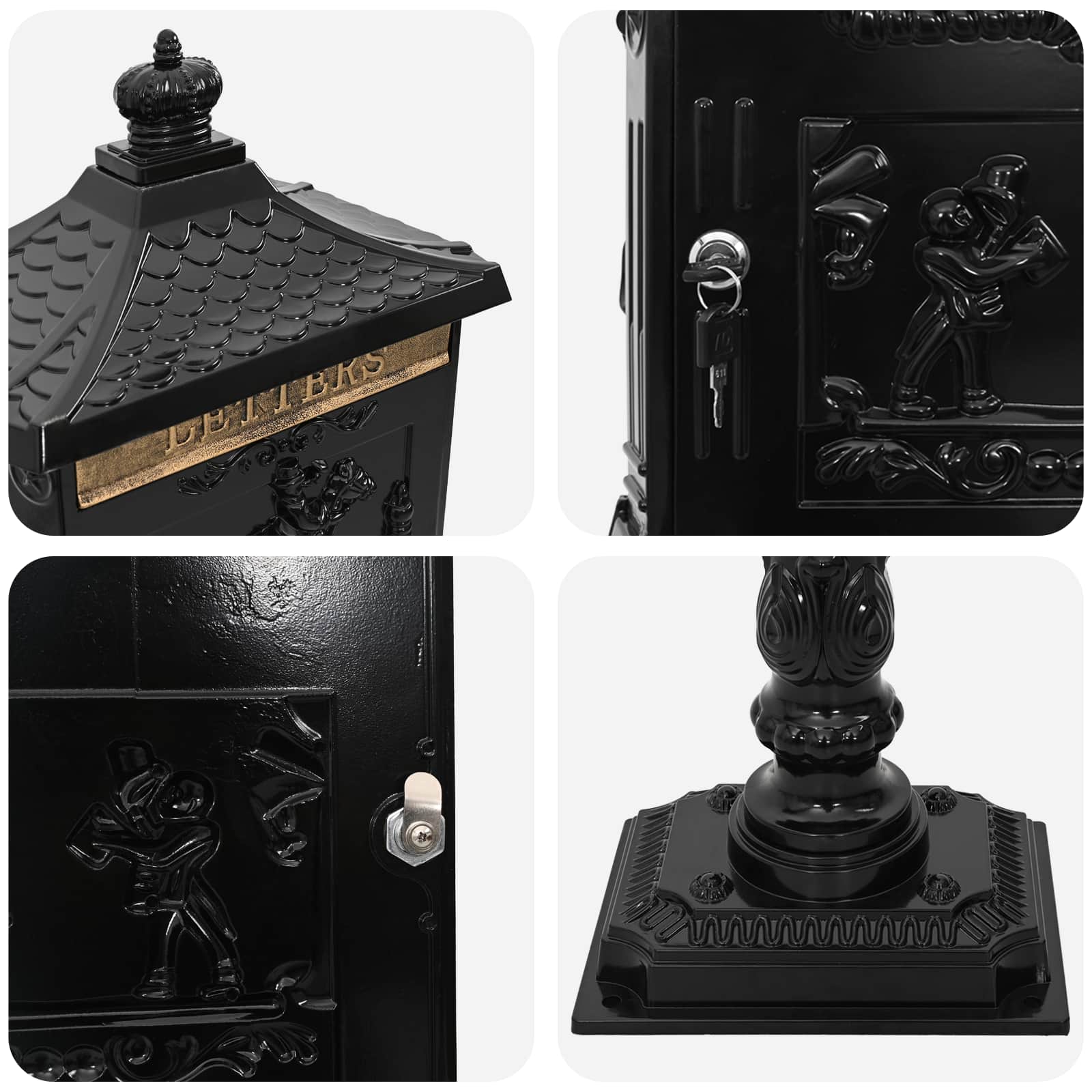Stehender Briefkasten mit Speicher Schwarz 42,5 x 29,5 x 117 cm