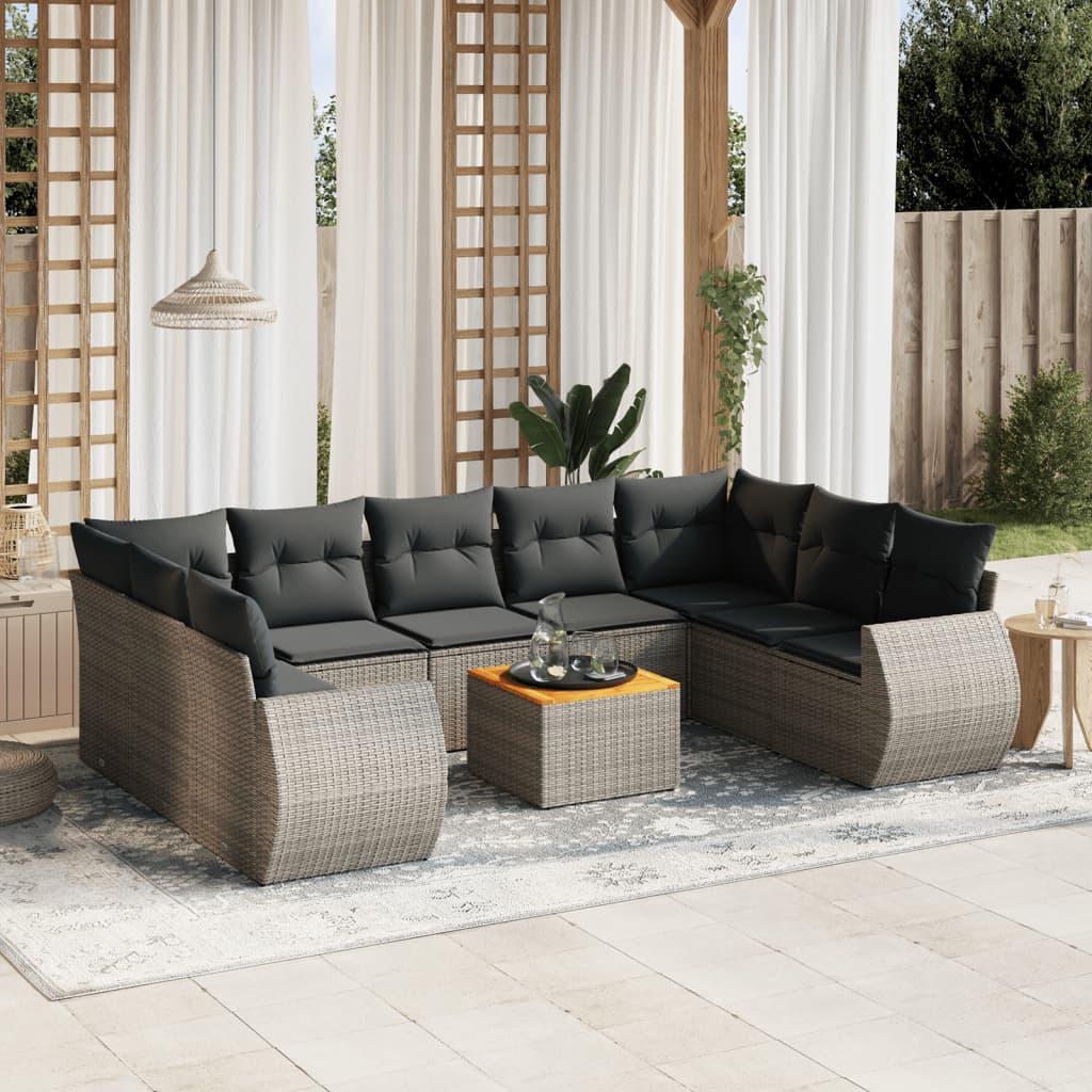 10-tlg. Garten-Sofagarnitur mit Kissen Schwarz Poly Rattan