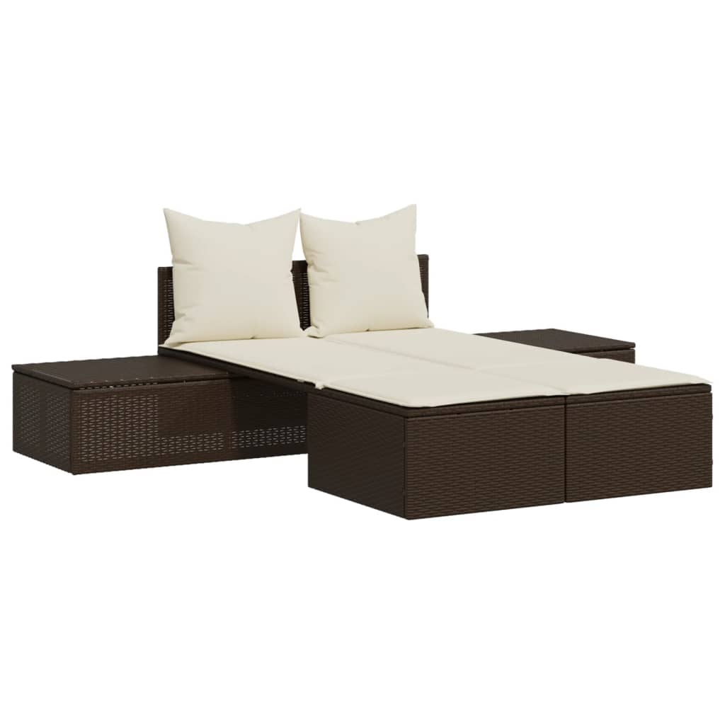 Doppel-Sonnenliege mit Auflagen Beige Poly Rattan