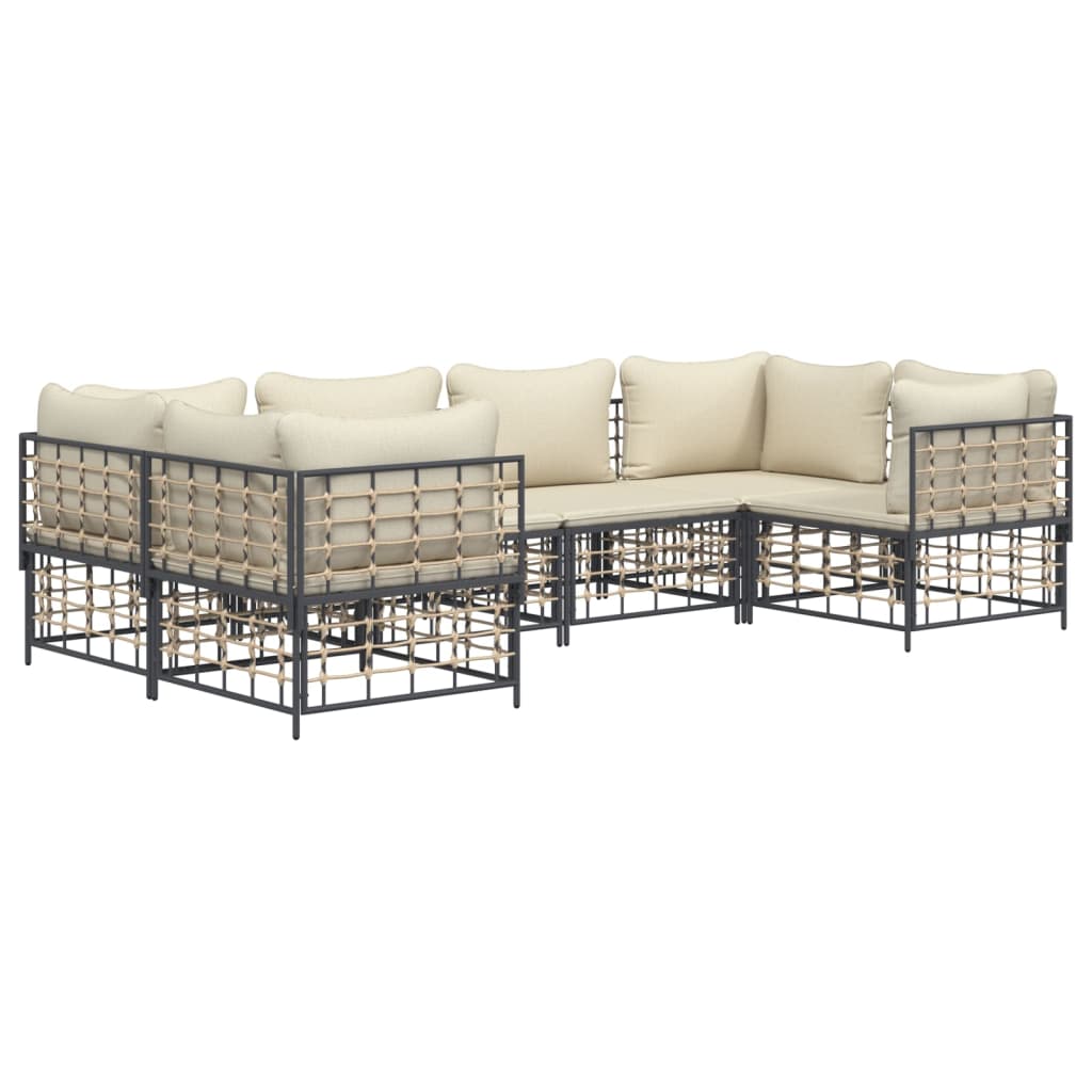 7-tlg. Garten-Lounge-Set mit Kissen Anthrazit Poly Rattan