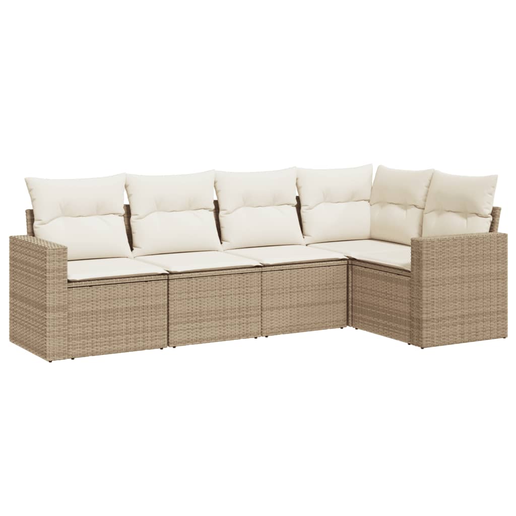 5-tlg. Garten-Sofagarnitur mit Kissen Schwarz Poly Rattan