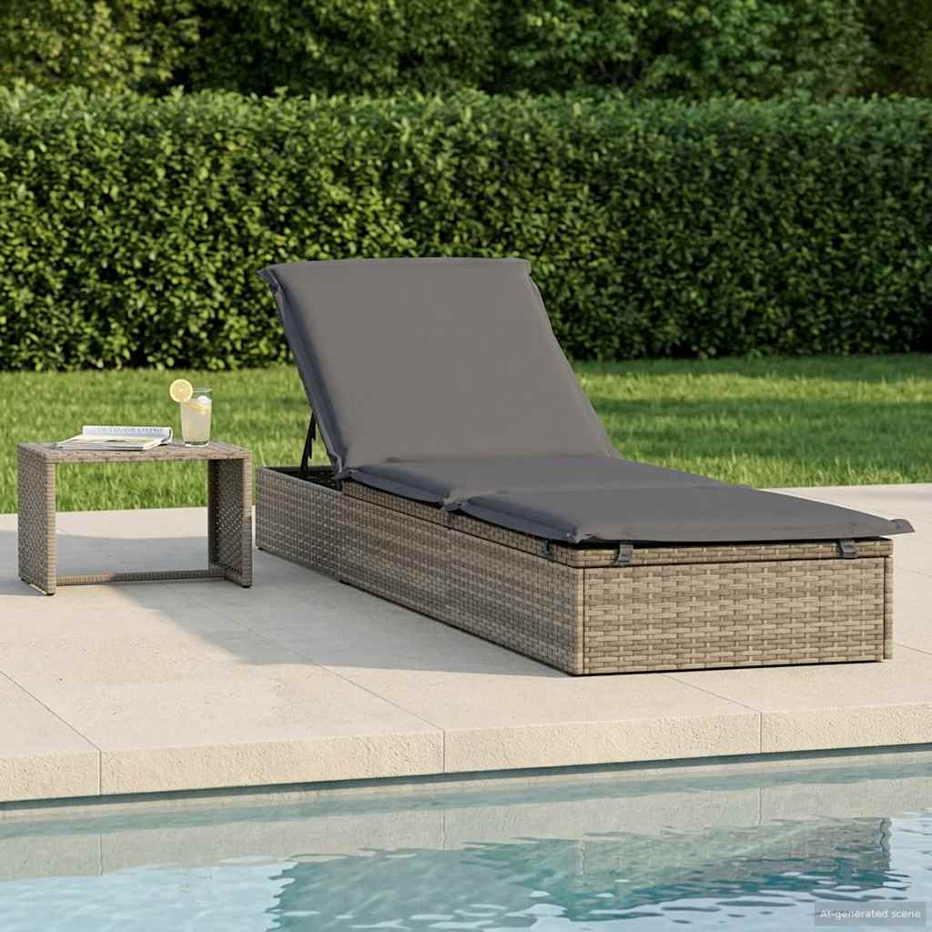 Sonnenliege 1 Stk. mit Tisch Schwarz Poly Rattan