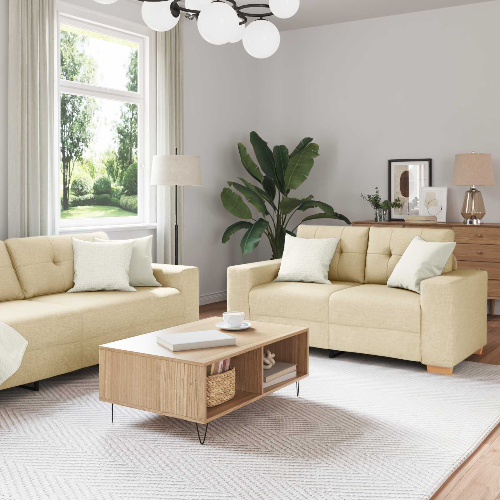 2-teiliges Sofa-Set mit Kissen, hellgrauer Stoff