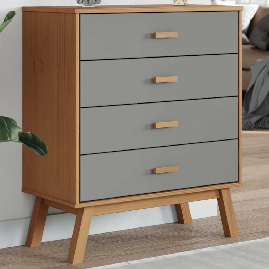 Schubladenschrank OLDEN Braun Massivholz Kiefer