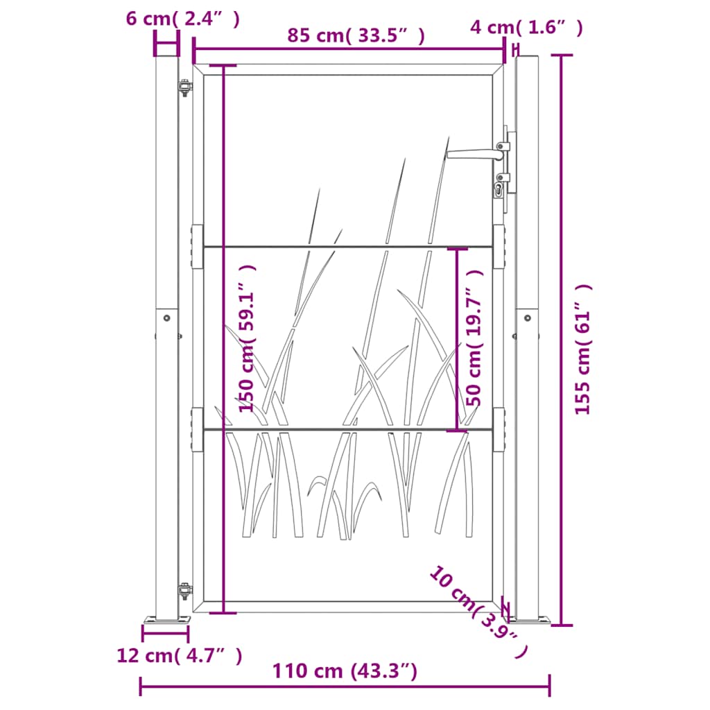 Gartentor Anthrazit 100x75 cm Stahl Gras-Design