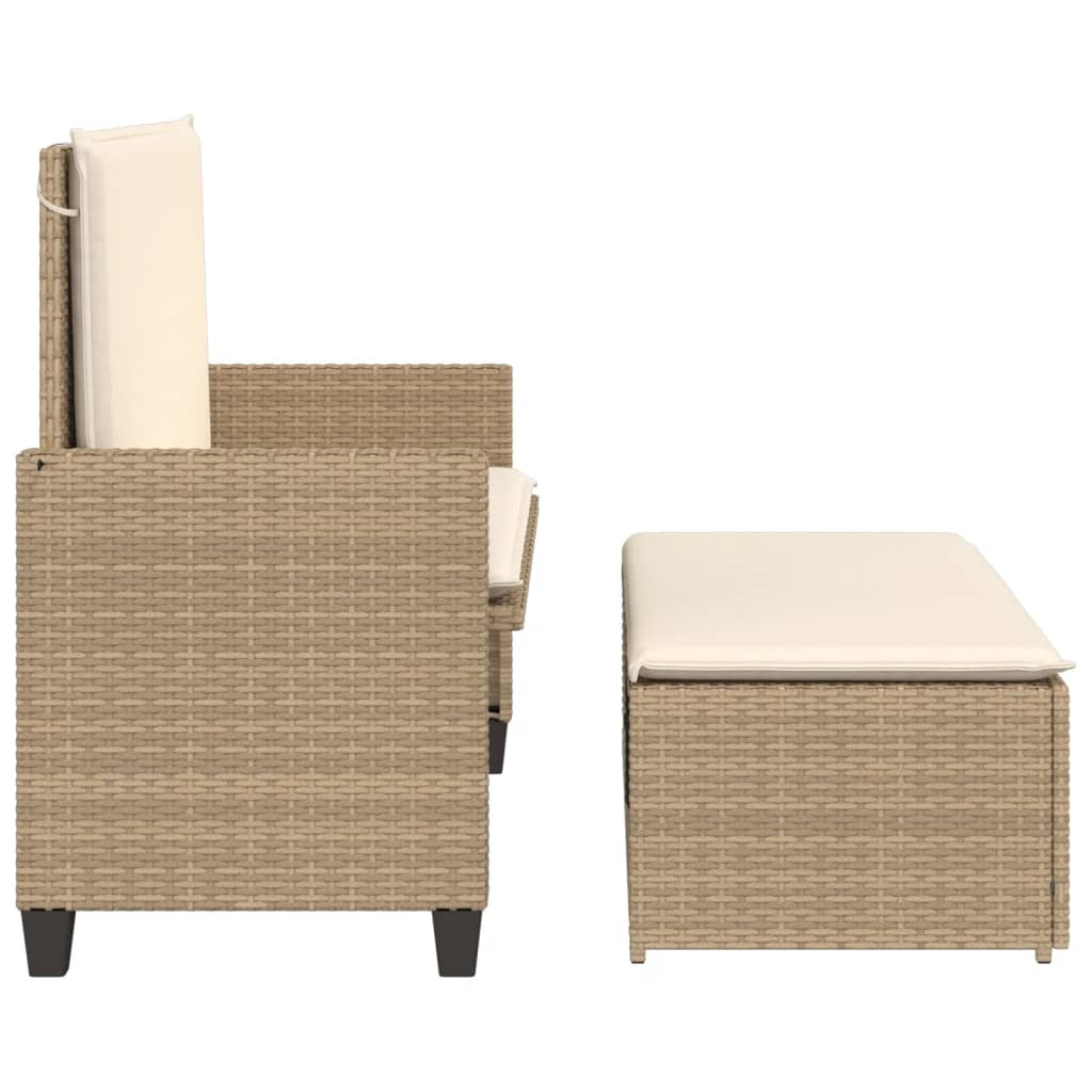 Gartenbank mit Kissen und Hocker Schwarz Poly Rattan