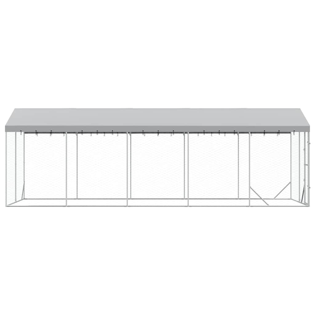 Outdoor-Hundezwinger mit Dach Silber 3x1,5x2,5m Stahl Verzinkt