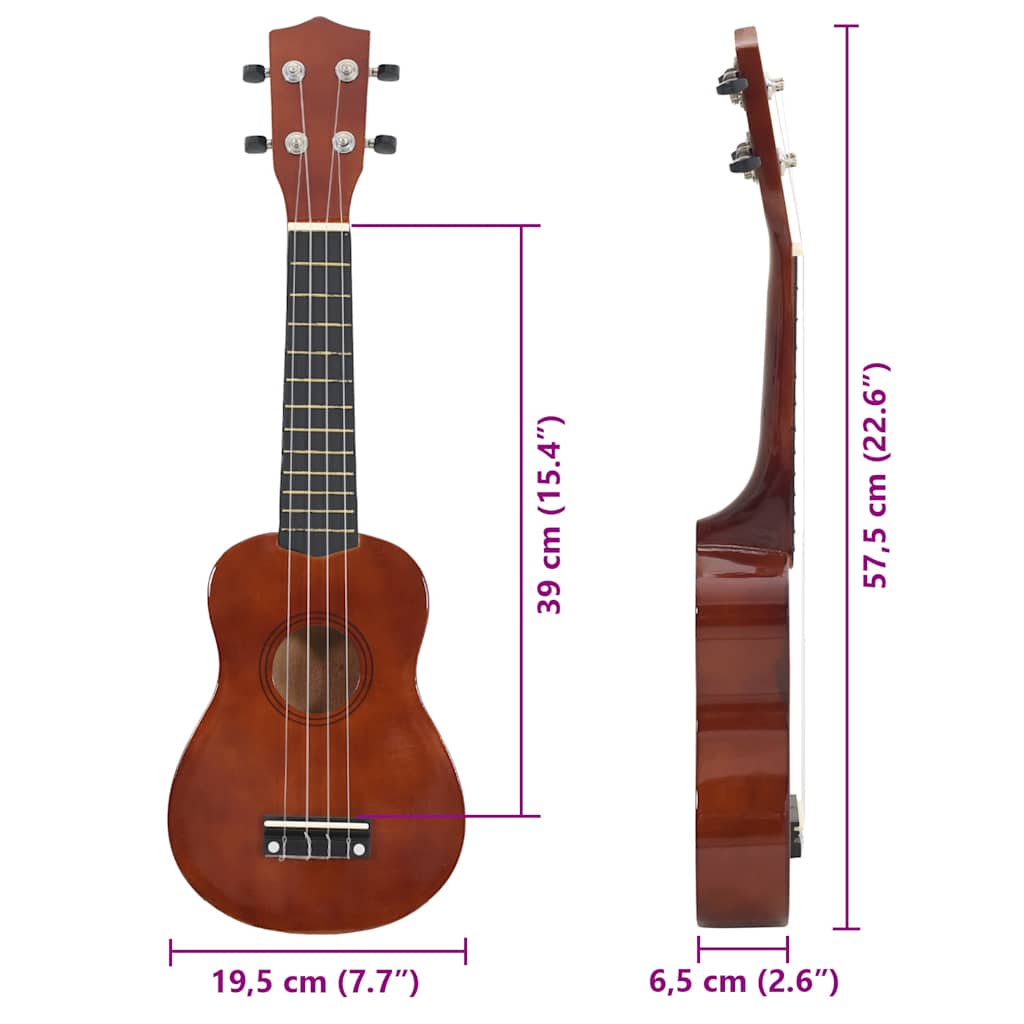 Sopran Ukulele Set für Kinder mit Tasche Dunkles Holz 21