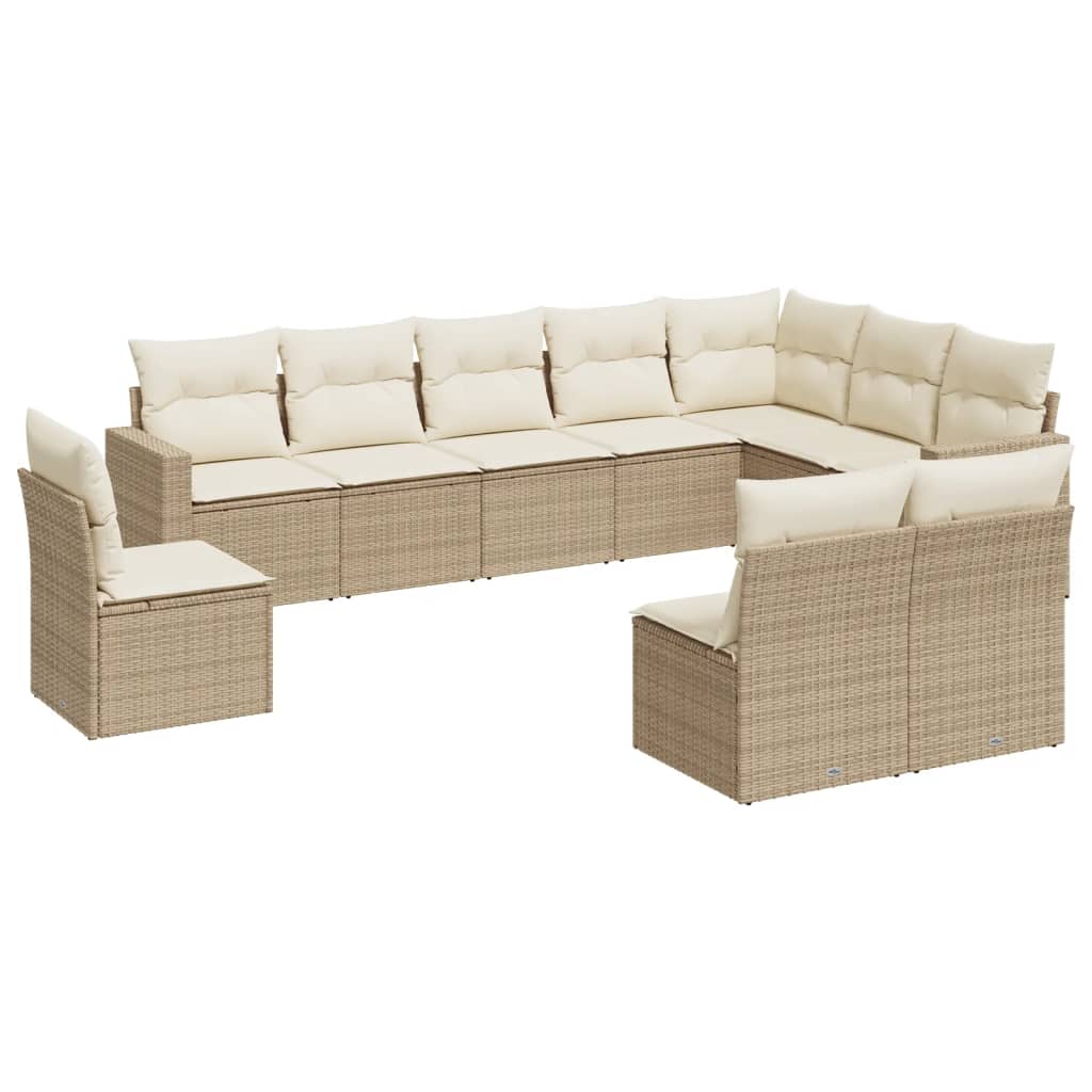 10-tlg. Garten-Sofagarnitur mit Kissen Schwarz Poly Rattan