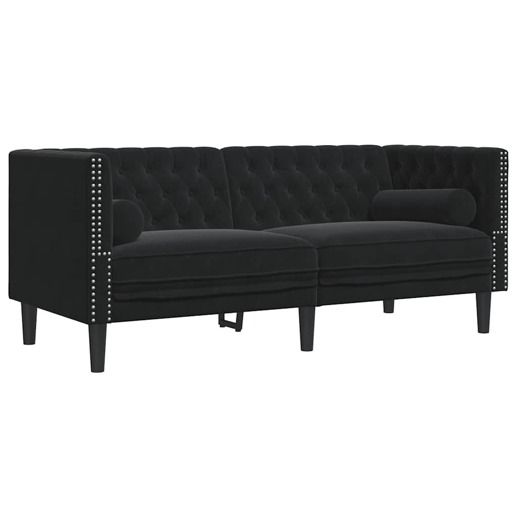 3-tlg. Chesterfield-Sofa-Set mit Nackenrollen Hellgrau Samt