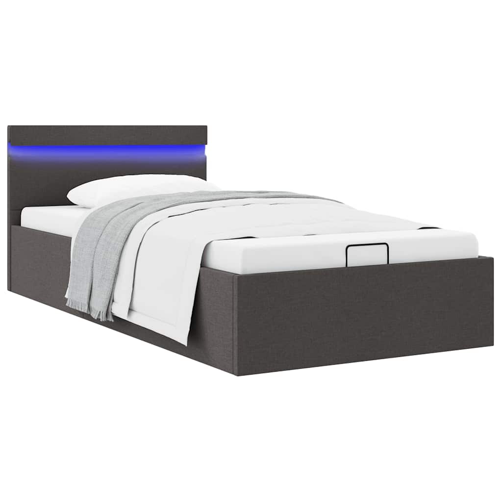 Bett mit Bettkasten Hydraulisch LED Dunkelgrau Stoff 90x200 cm