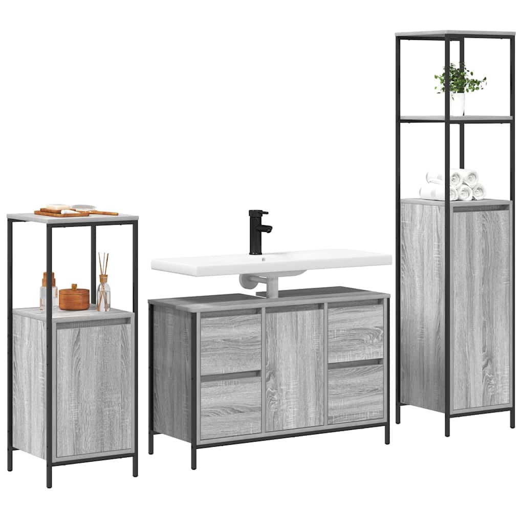 Badezimmermöbel Set mit Schubladen 2 pcs Schwarz Eichen-Optik