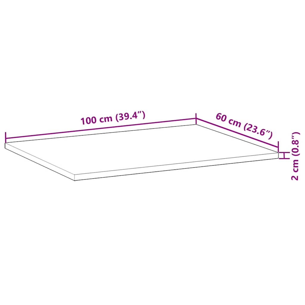 Tischplatte Rechteckig 60x50x2 cm Massivholz Akazie