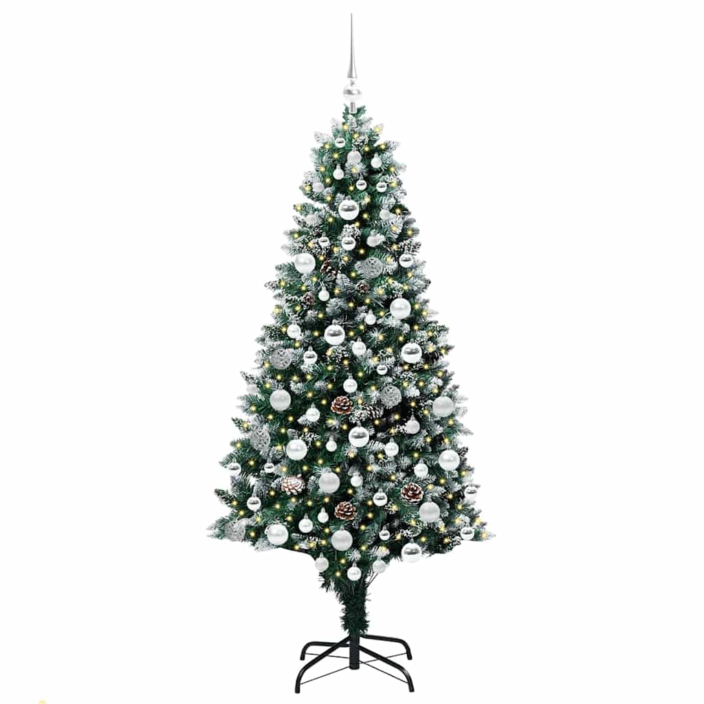 Künstlicher Weihnachtsbaum mit LEDs Kugeln Zapfen 150 cm