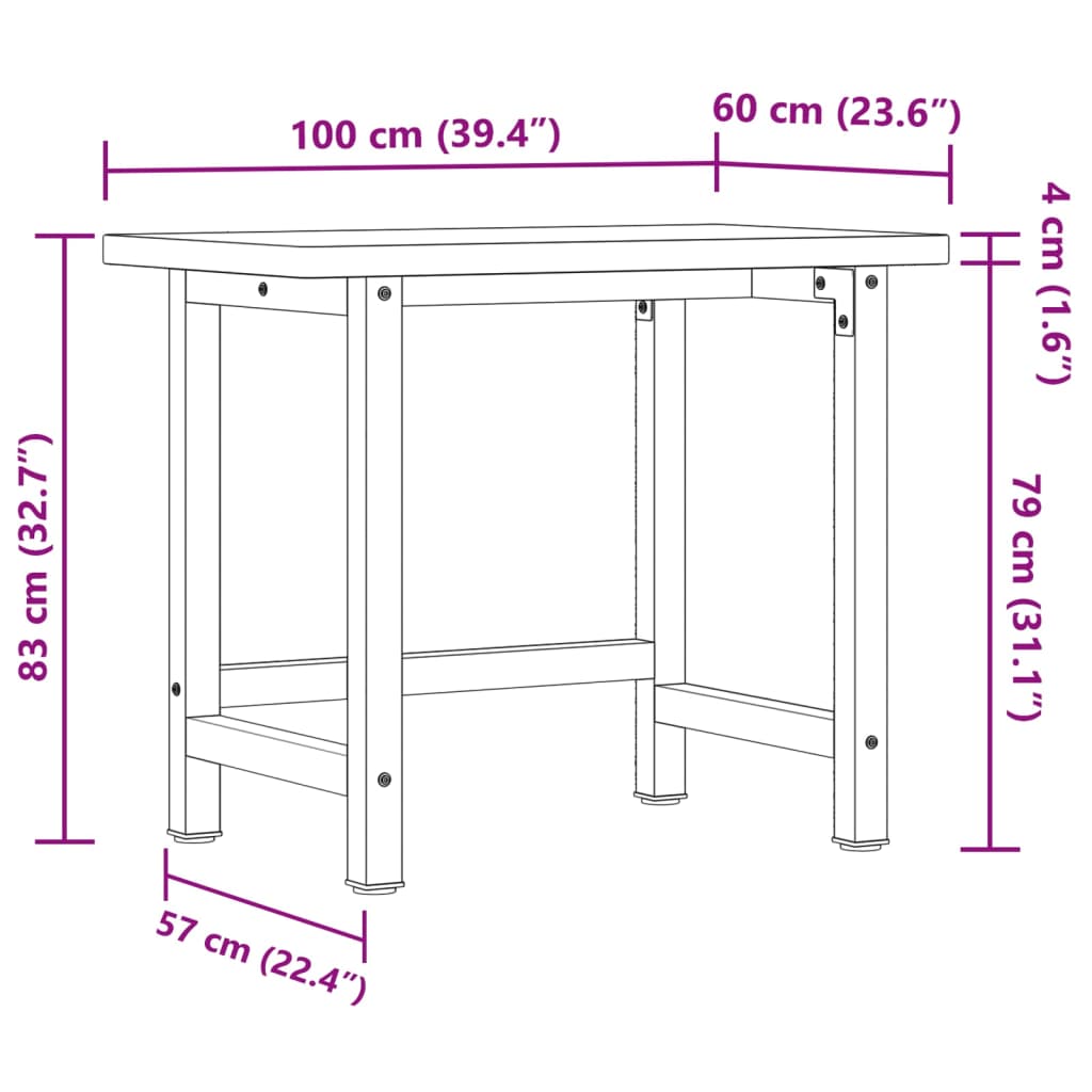 Werkbank 100x60x81,5 cm Massivholz Buche Rechteckig