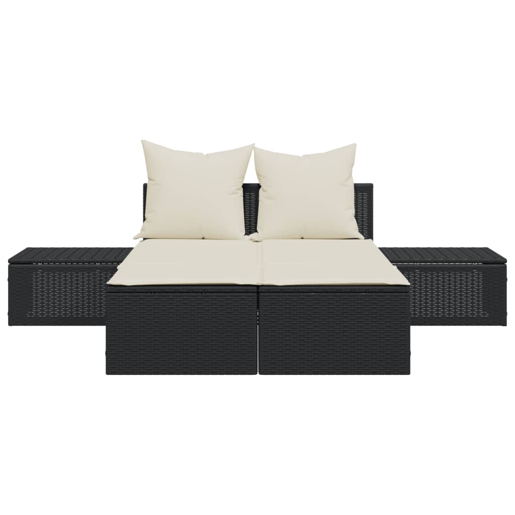 Doppel-Sonnenliege mit Auflagen Beige Poly Rattan