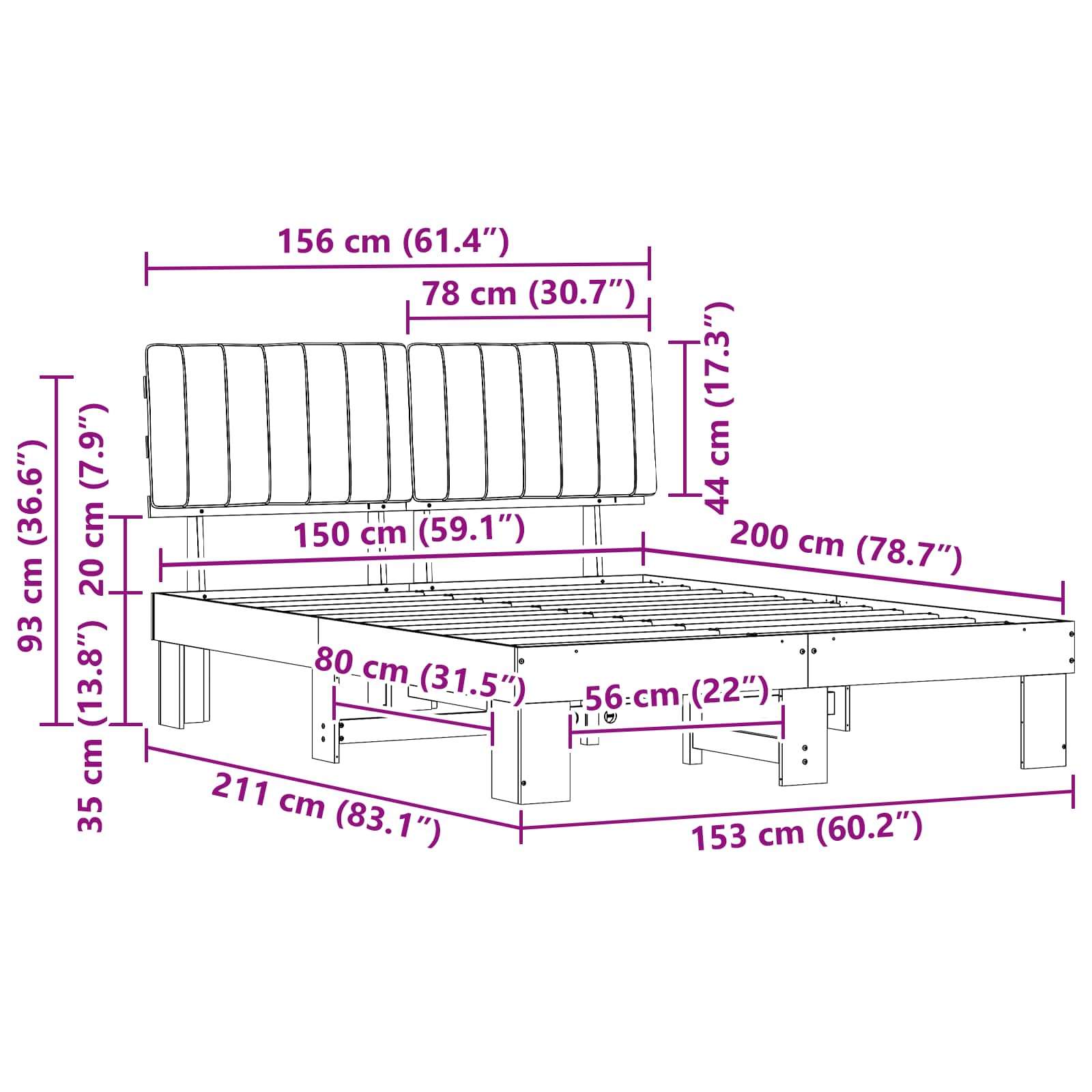 Bettgestell mit gepolstertem Kopfteil Hellgrau 200 x 200 cm