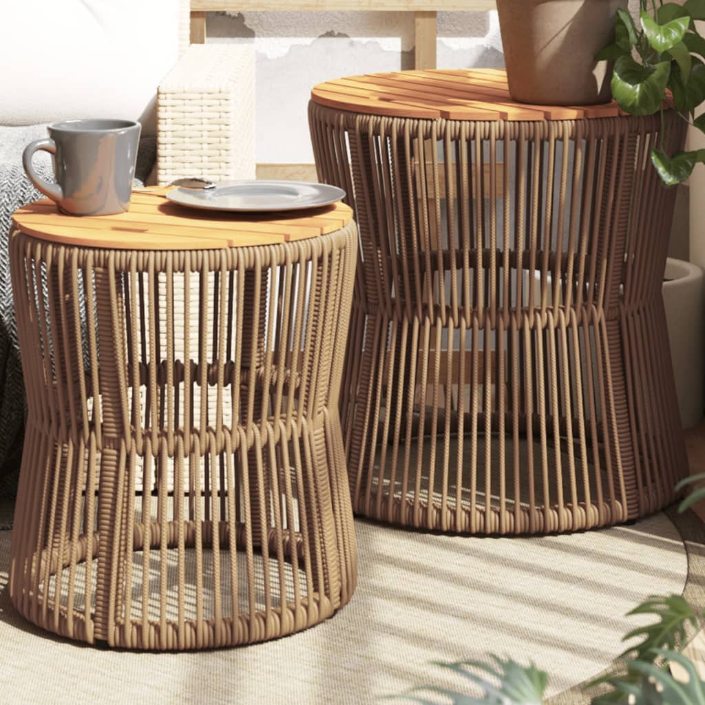 Garten-Beistelltische 2 Stk. mit Holzplatte Schwarz Poly Rattan