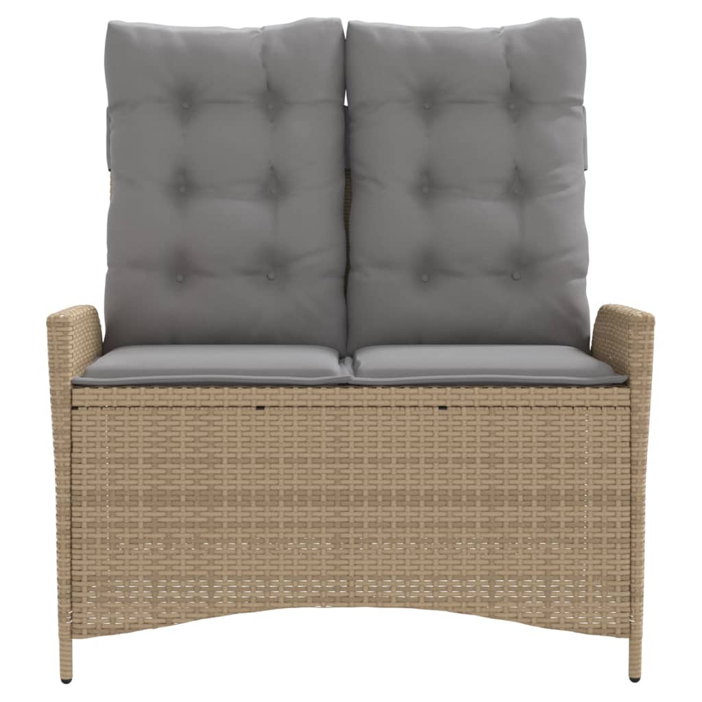 Gartenbank Verstellbar mit Kissen Schwarz Poly Rattan
