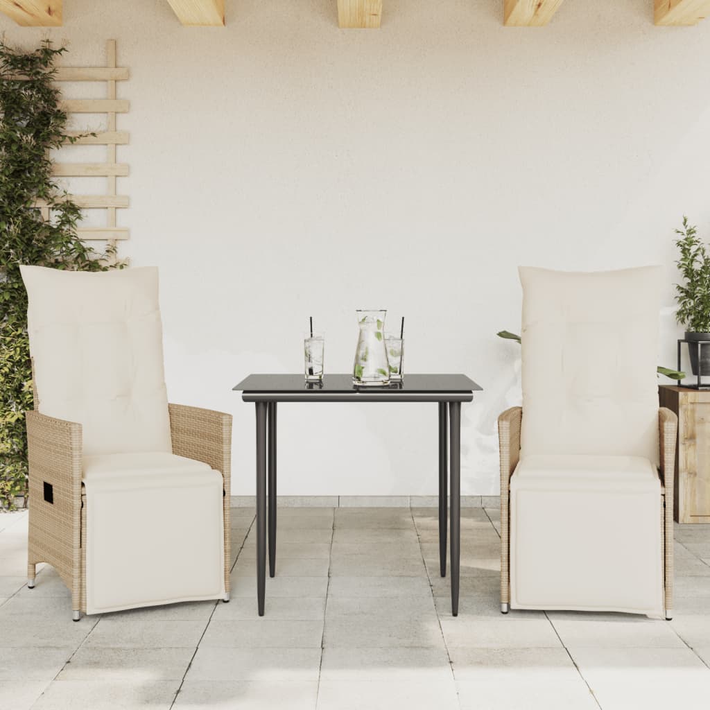 Gartensessel Verstellbar mit Kissen Schwarz Poly Rattan