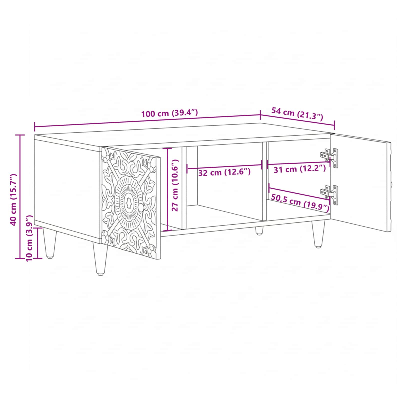 Couchtisch Braun 100 x 54 x 40 cm Massivholz Mango
