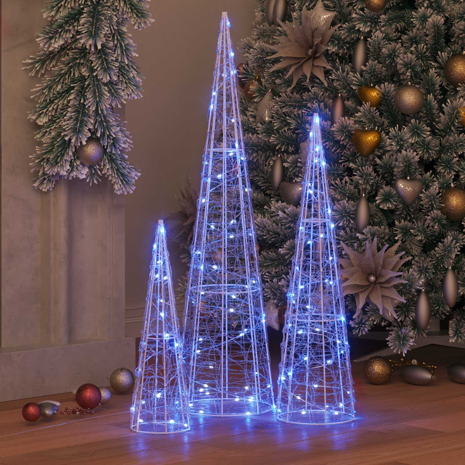 Weihnachtsbaum mit 90 LEDs 3 pcs Warmweiß 20 x 20 x 80 cm Acryl