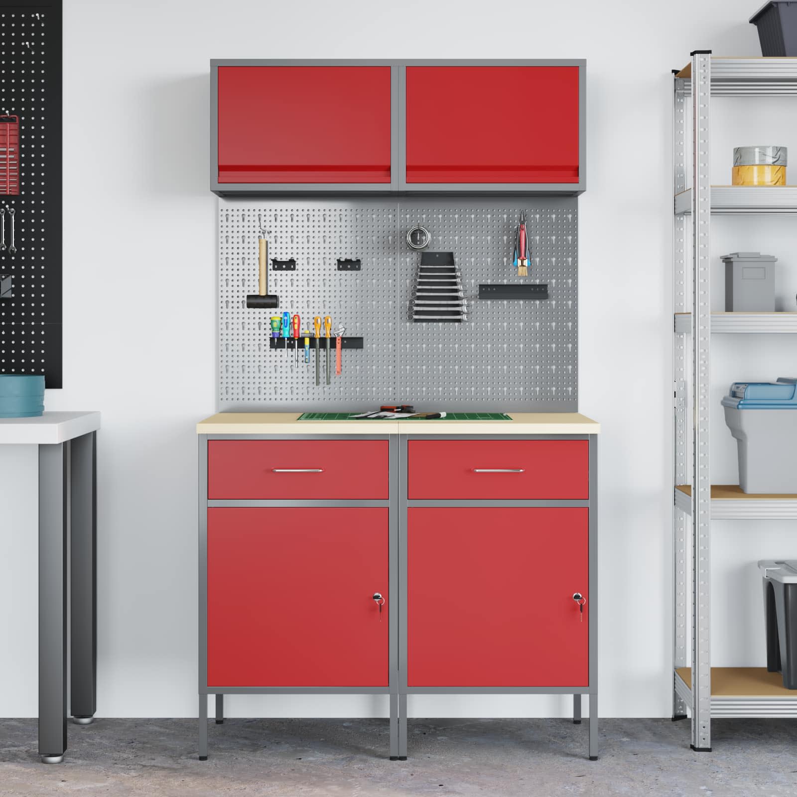 Arbeitsschrankset mit Schubladen mit Regal 8 pcs Grau