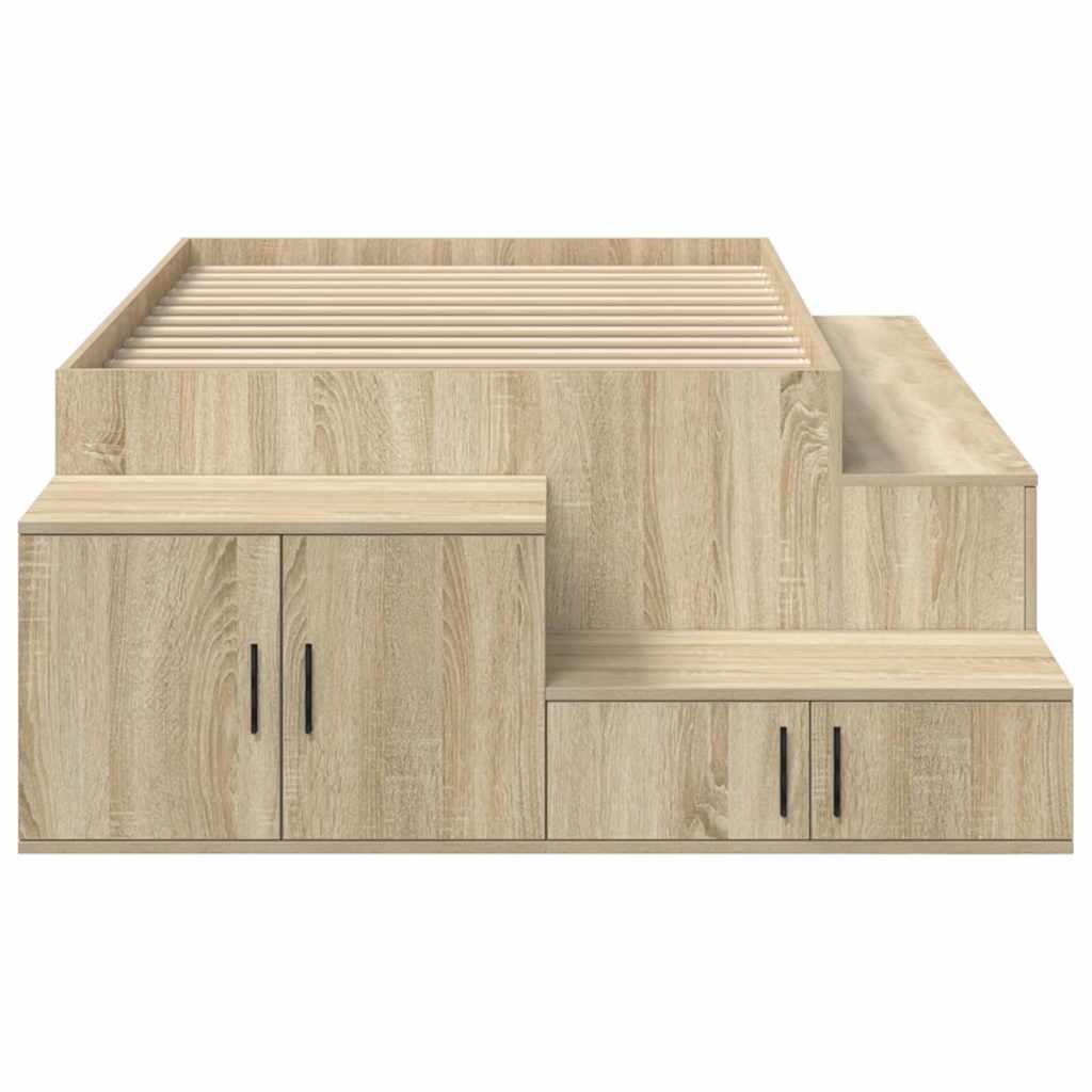 Aufbewahrungsbettgestell mit Speicher Weiß 80 cm Holzwerkstoff