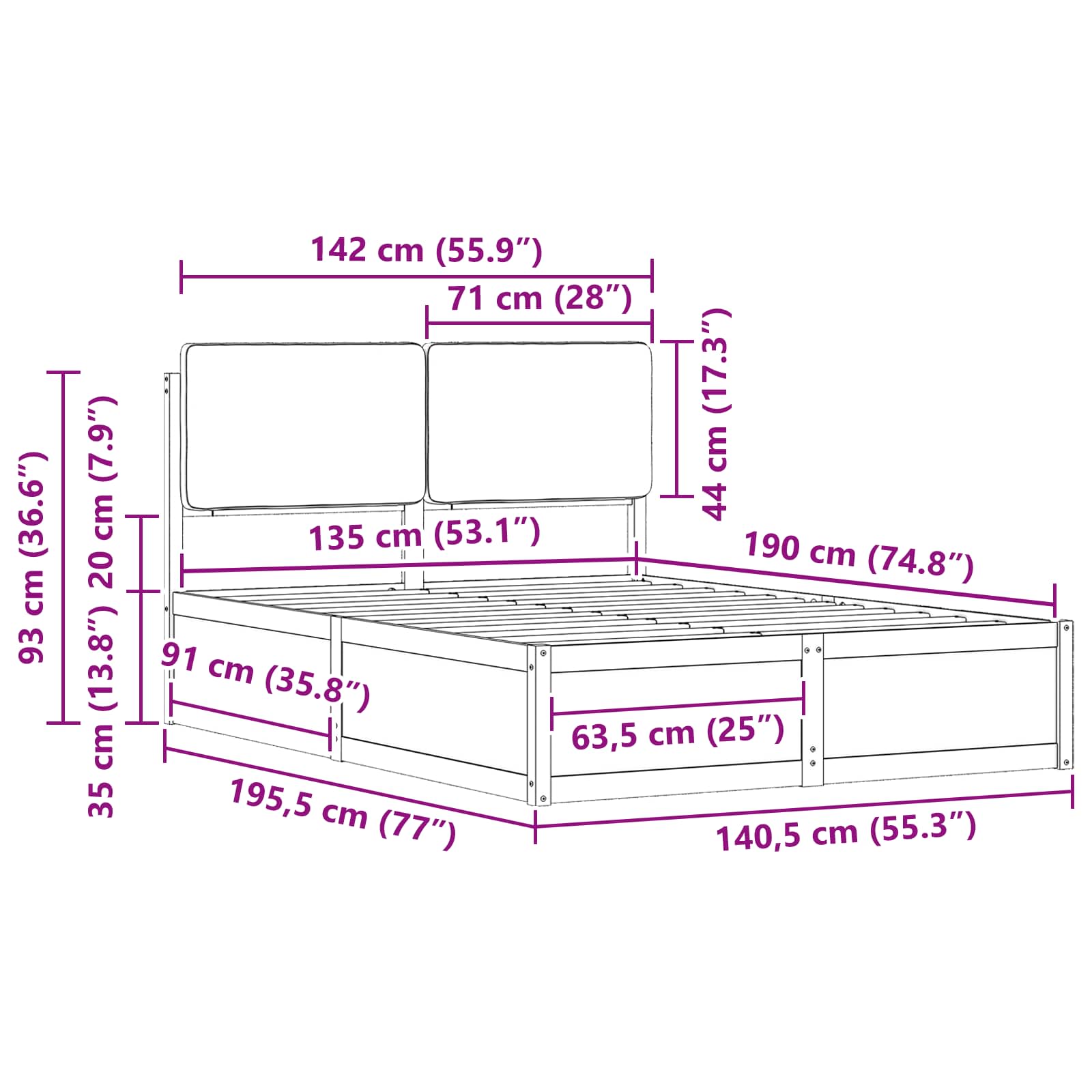 Bettgestell mit gepolstertem Kopfteil Hellgrau 200 x 200 cm