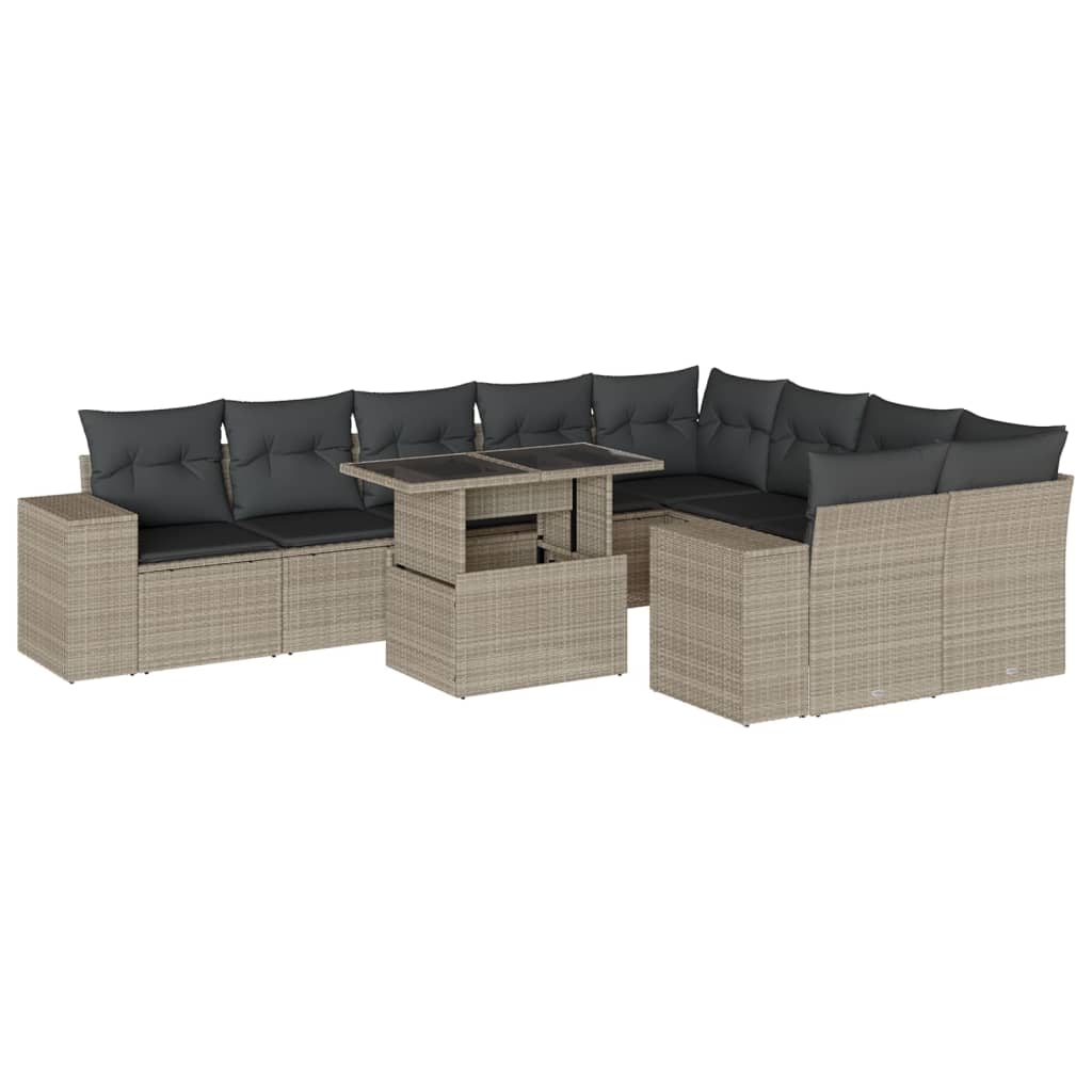 10-tlg. Garten-Sofagarnitur mit Kissen Beige Poly Rattan