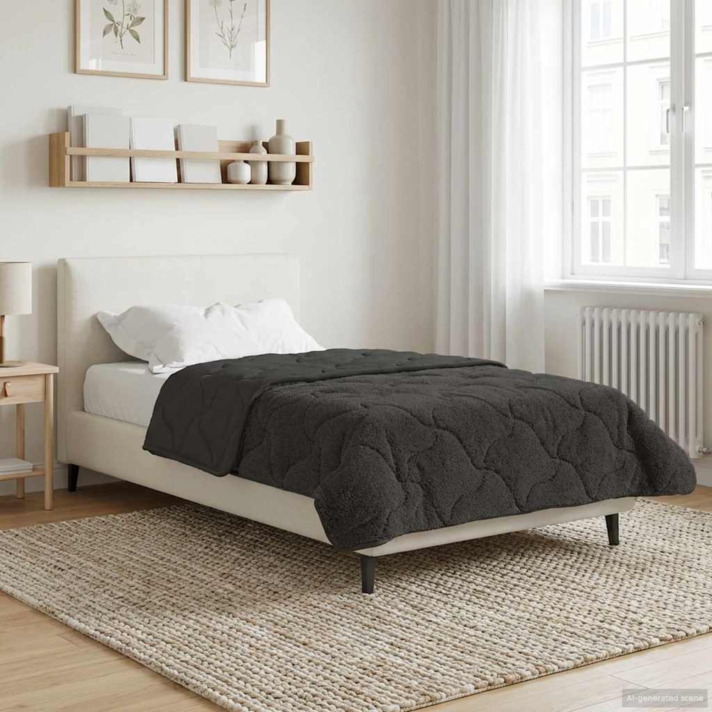 Sommerdecke Anthrazit 135 x 200 cm Mikrofaser und Teddy-Fleece