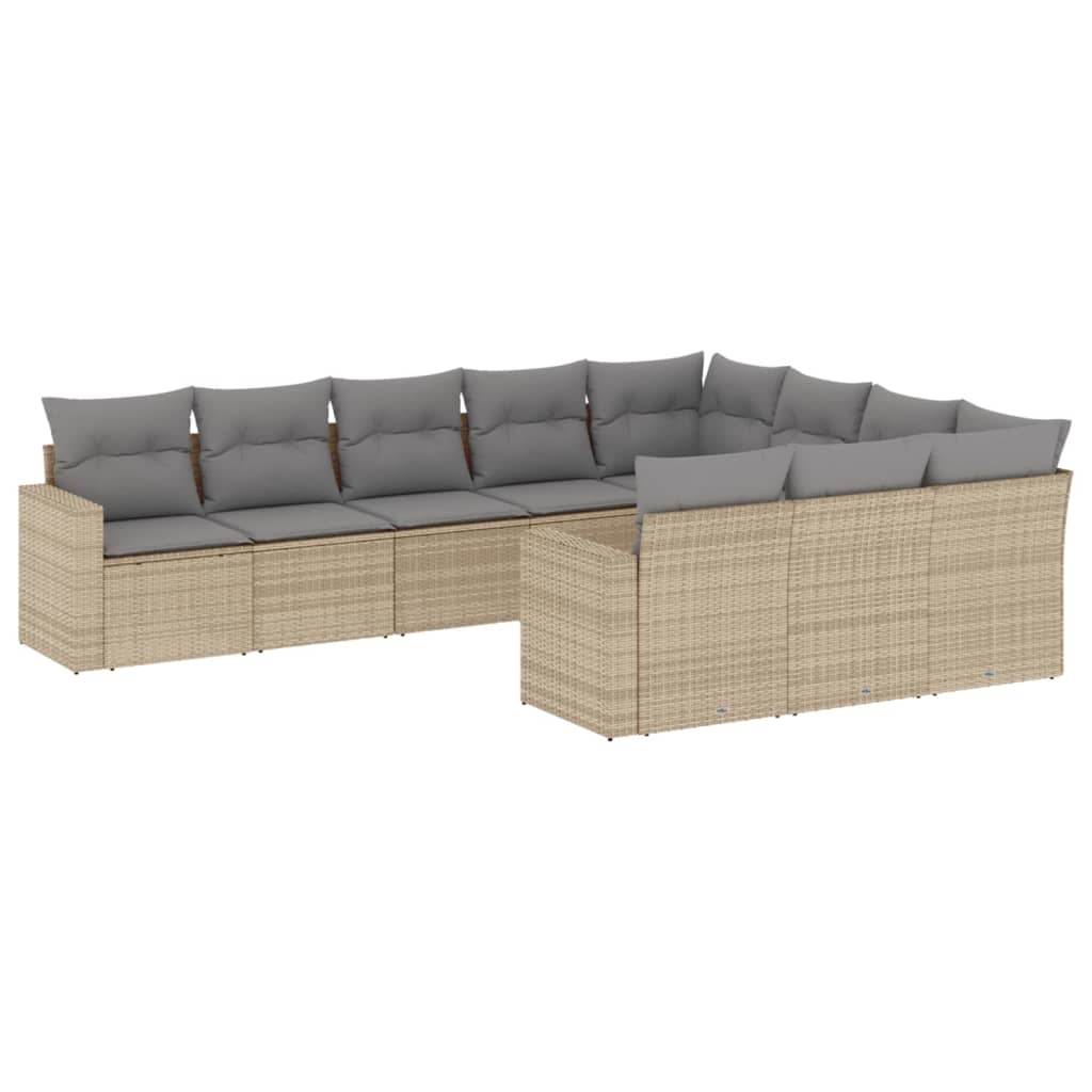 10-tlg. Garten-Sofagarnitur mit Kissen Schwarz Poly Rattan