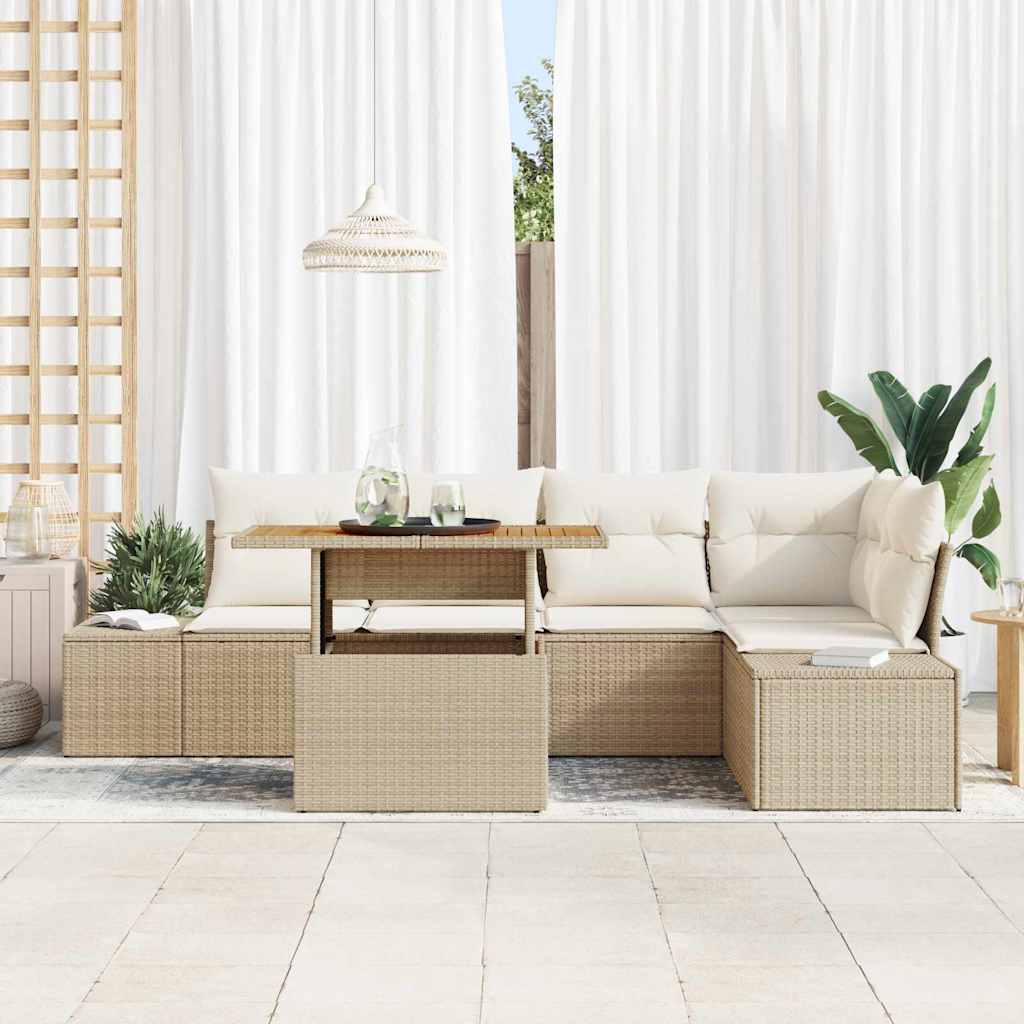 Garten Essgruppe mit Kissen 6 pcs Schwarz und Creme