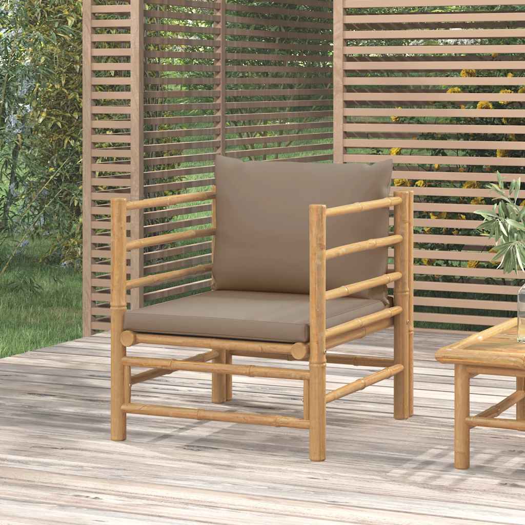 3-tlg. Garten-Lounge-Set mit Hellgrauen Kissen Bambus