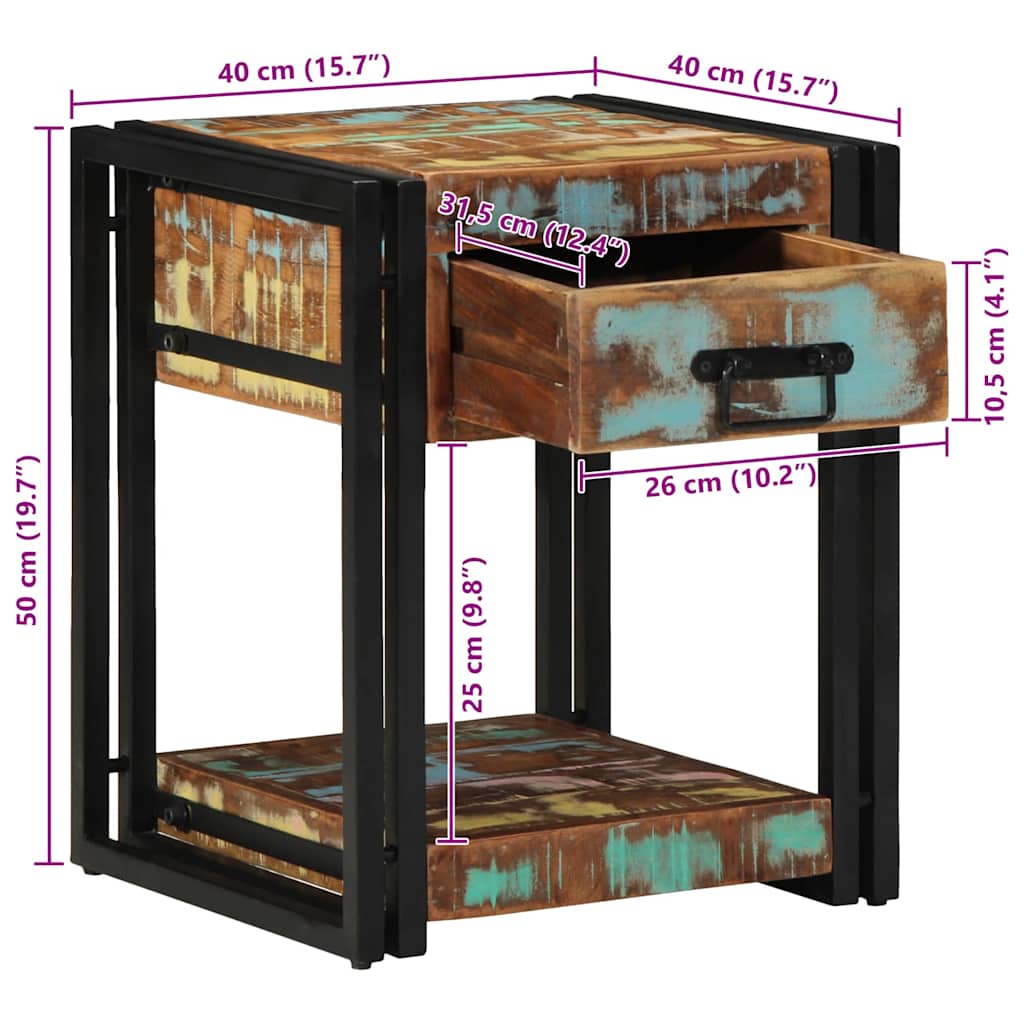 Nachttisch 40 x 35 x 50 cm Massives upgecyceltes Holz