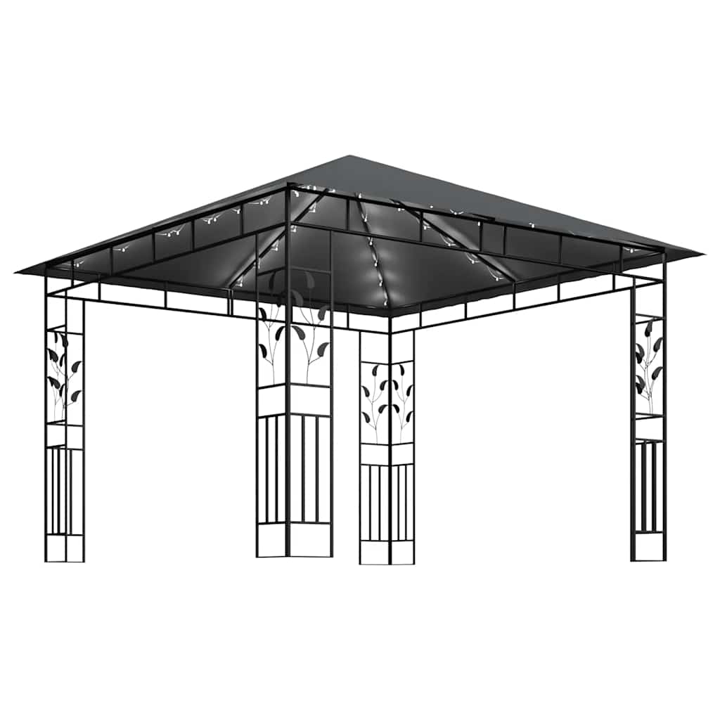 Pavillon mit Moskitonetz & LED-Lichterkette 3x3x2,73m Cremeweiß