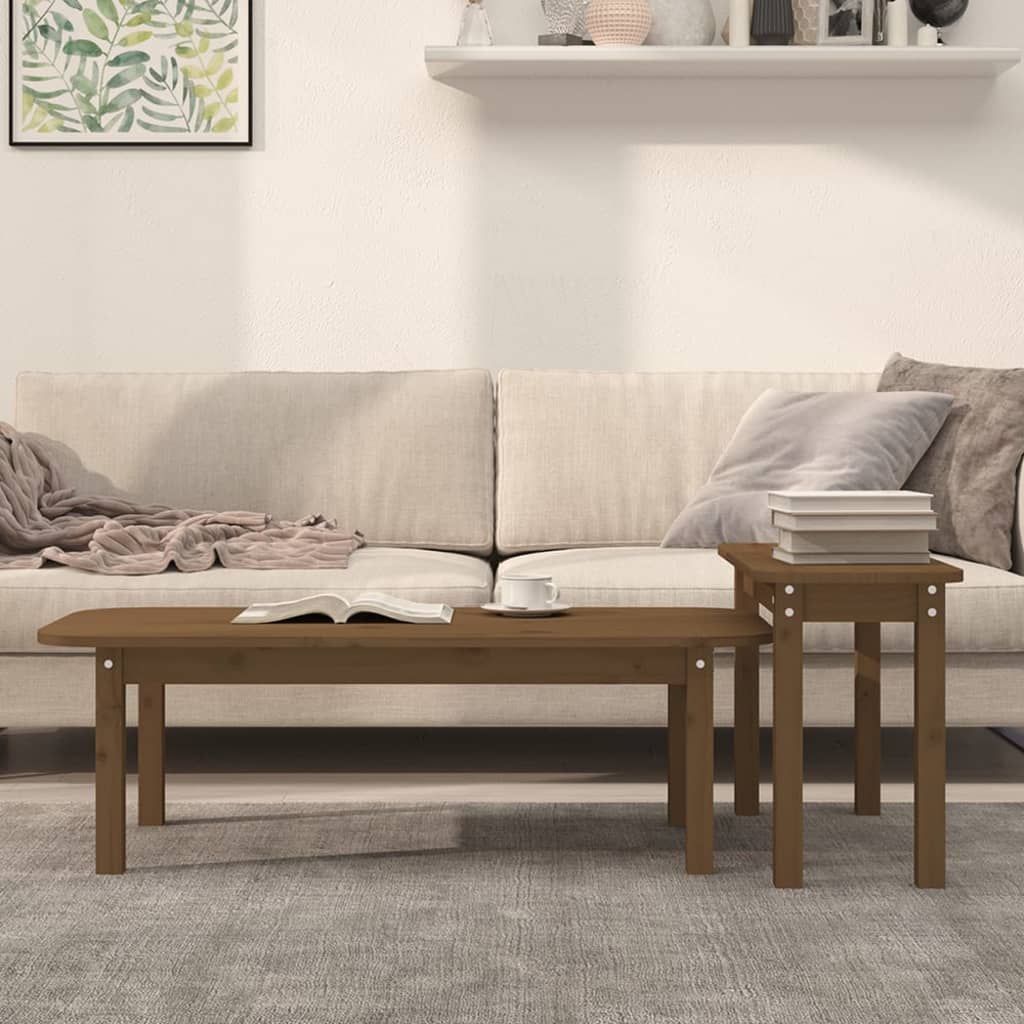 2-tlg. Couchtisch-Set Massivholz Kiefer