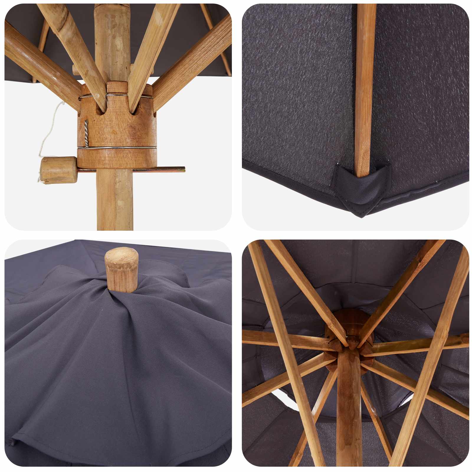 Garten-Sonnenschirm Cremeweiß Ø 150 x 210 cm Bambus