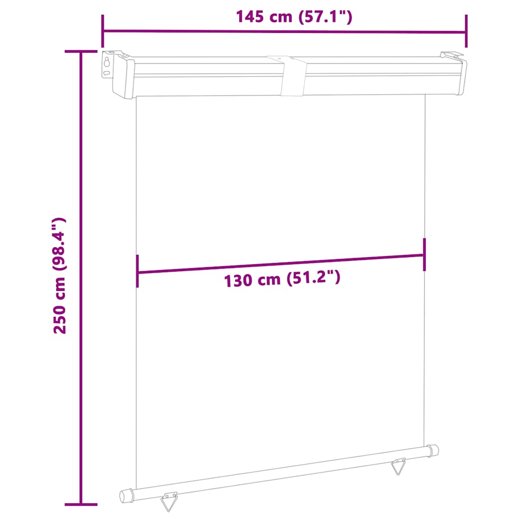 Balkon Seitenmarkise 60 x 250 cm 100% Polyester Eisen Stahl