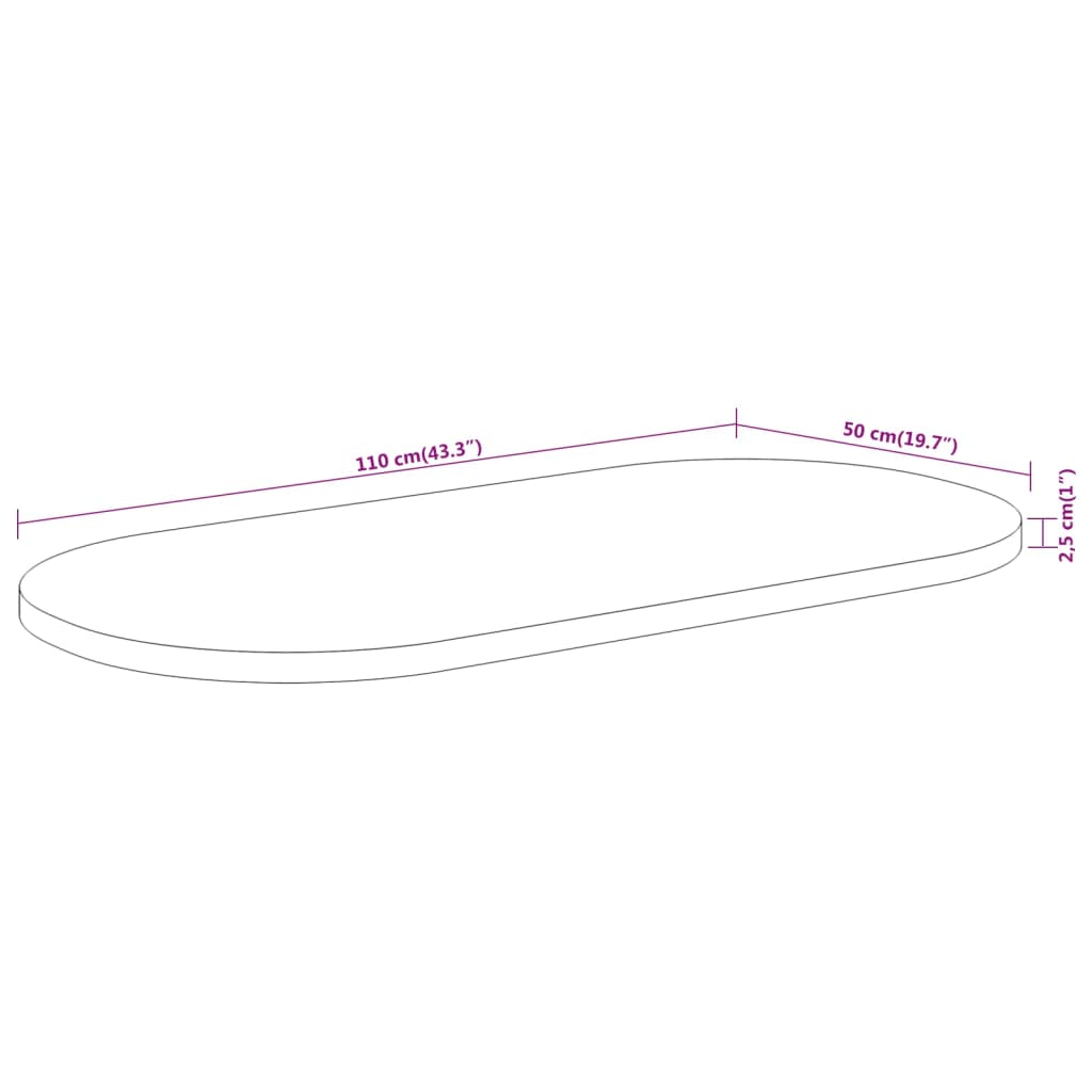Tischplatte 110x40x2,5 cm Oval Massivholz Mango