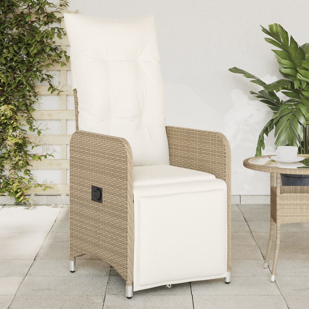 Gartensessel Verstellbar mit Kissen Schwarz Poly Rattan