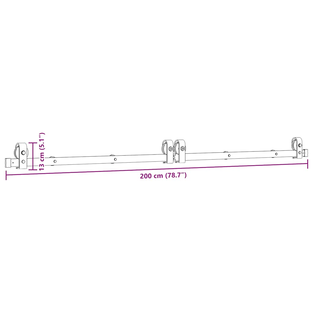 Schiebetürbeschlag-Set 183 cm Stahl Schwarz
