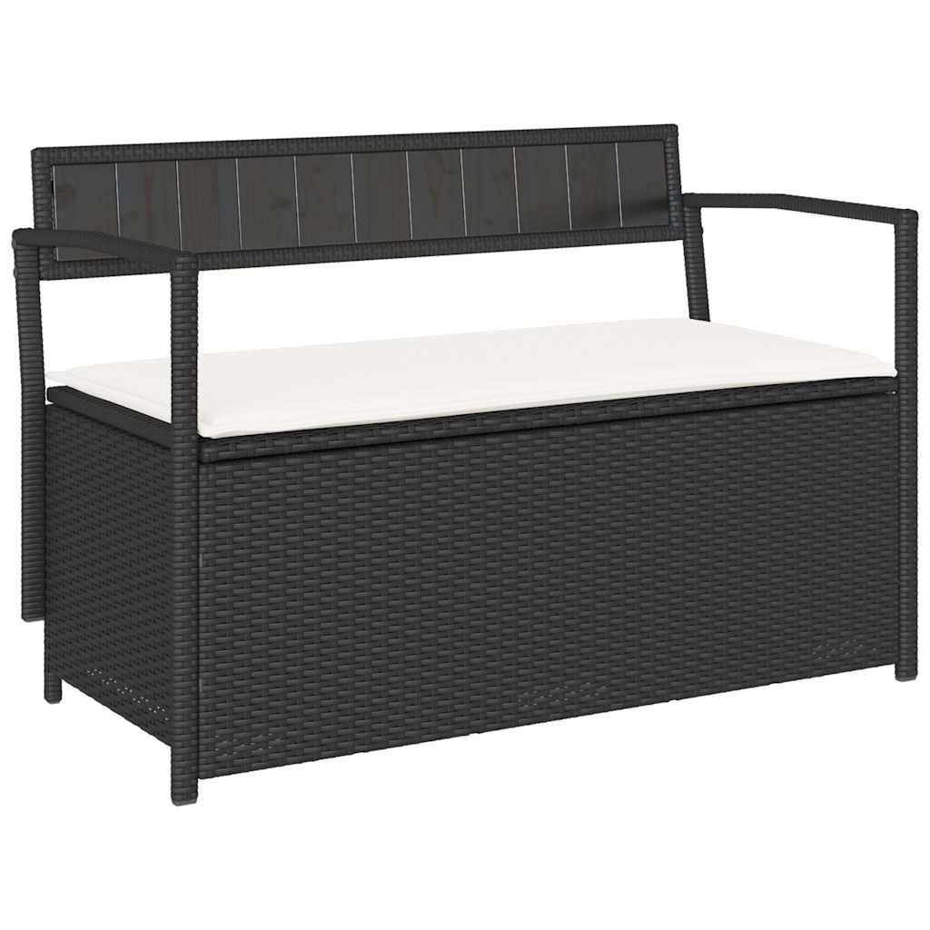Gartenbank mit Stauraum und Kissen Schwarz Poly Rattan