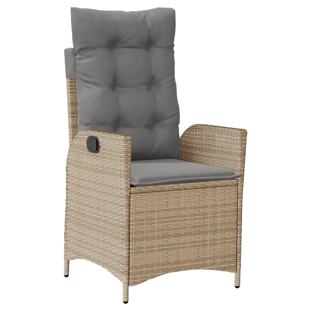 Gartensessel Verstellbar mit Kissen Schwarz Poly Rattan